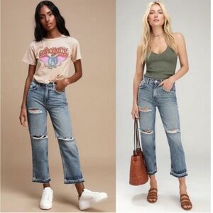 We The Free Blue Ankle Cropped Jeans with Distressed Details